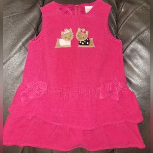 🐕 Vintage Gymboree Pugs and Kisses Appliqueed Corduroy Jumper Pinafore Dress